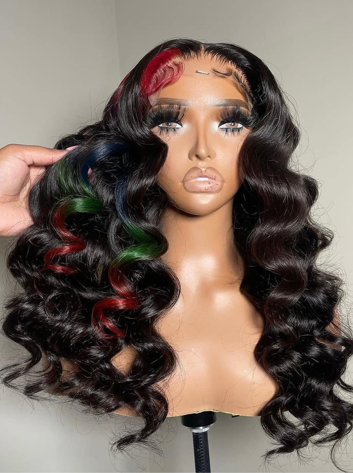 Dorsanee Black Red Blue Green Multi Color 13x4 Lace Front Human Hair Wig