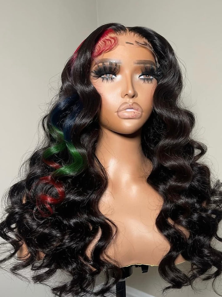 Dorsanee Black Red Blue Green Multi Color 13x4 Lace Front Human Hair Wig