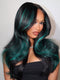 Dorsanee Black Teal Green Highlight 13x4 Lace Front Human Hair Wig 200 Density