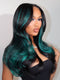 Dorsanee Black Teal Green Highlight 13x4 Lace Front Human Hair Wig 200 Density