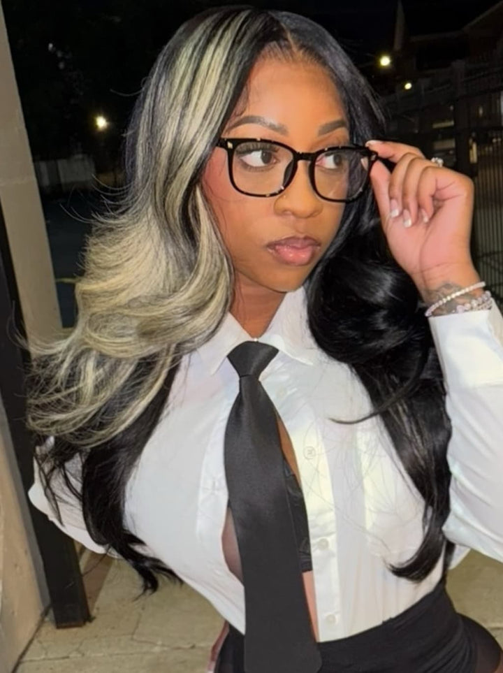Dorsanee Black With Blonde Highlights Student Affordable Back to School Graduation College Girl 13x4 Lace Front Human Hair Wigs