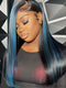 Dorsanee Black With Blue Bone Straight Highlights 13x4 Lace Front Human Hair Wigs 200 Density
