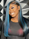Dorsanee Black With Blue Bone Straight Highlights 13x4 Lace Front Human Hair Wigs 200 Density