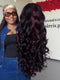 Dorsanee Black With Burgundy Red Highlights Bouncy Loose Curls 300 Density 13x4 Lace Front Human Hair Wigs