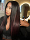 Dorsanee Black With Burgundy Red Highlights Money Piece 13x4 Lace Front Human Hair Wig