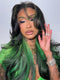 Dorsanee Black With Emerald Green Highlights Face-Framing  Luxury Layered Blowout 13x4 Lace Front Human Hair Wigs
