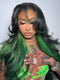 Dorsanee Black With Emerald Green Highlights Face-Framing  Luxury Layered Blowout 13x4 Lace Front Human Hair Wigs