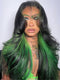 Dorsanee Black With Emerald Green Highlights Face-Framing  Luxury Layered Blowout 13x4 Lace Front Human Hair Wigs