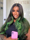 Dorsanee Black With Green Highlight Streaks 13x4 Lace Front Human Hair Wig 200 Density