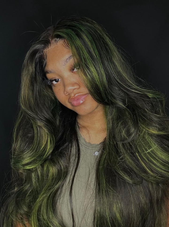 Dorsanee Black With Green Highlights 13x4 Lace Front Virgin Human Hair Wig