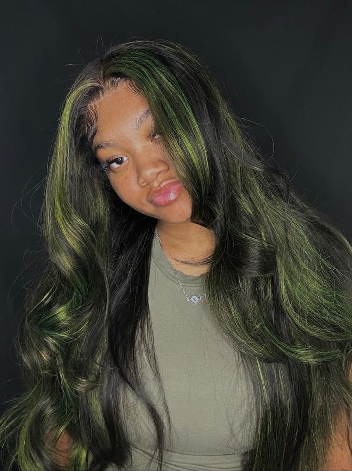 Dorsanee Black With Green Highlights 13x4 Lace Front Virgin Human Hair Wig