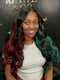 Dorsanee Black With Half Red Half Pastel Green Highlights 13x4 Lace Front Remy Human Hair Wigs