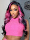 Dorsanee Black With Hot Rose Pink Skunk Stripe Streaks 13x4 Lace Front Virgin Human Hair Wig