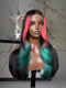 Dorsanee Black With Ombre Pink Green Skunk Stripe 13x4 Lace Front Human Hair Wig