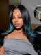 Dorsanee Black With Teal Aqua Green Highlights 13x4 Lace Front Human Hair Wig