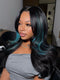 Dorsanee Black With Teal Aqua Green Highlights 13x4 Lace Front Human Hair Wig
