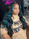 Dorsanee Black With Teal Green Highlights Money Piece 13x4 Lace Front Human Hair Wig