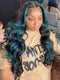 Dorsanee Black With Teal Green Highlights Money Piece 13x4 Lace Front Human Hair Wig
