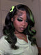 Dorsanee Black with Green Highlights Money Piece Color 13x4 Lace Front Human Hair Wig