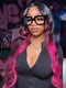 Dorsanee Black with Hot Pink Money Piece Streaks 13x4 Lace Front Human Hair Wig