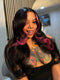 Dorsanee Black with Rose Pink Face-Framing Skunk Stripe 13x4 Lace Front Human Hair Wigs 200 Density