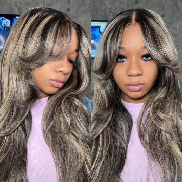 Dorsanee Blonde Highlight Curtain Bangs Lace Front Wig Pre Plucked HD Lace Frontal Human Hair Wigs