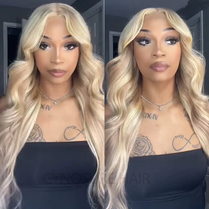 Blonde Highlight Curtain Bangs Body Wave Wigs 13x4/13x6 HD Lace Frontal Layered Human Hair Wigs