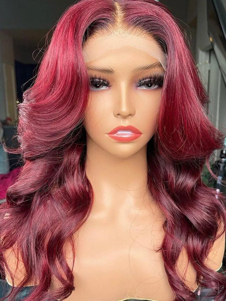 Body Wave 99J Burgundy Curly Wig 13*4 Lace Frontal Wig