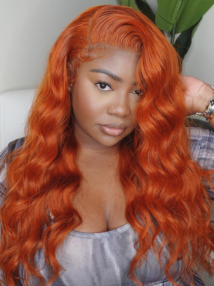 Dorsanee 250 Density Ginger Orange Body Wave 13x4 Lace Front Human Hair Wigs