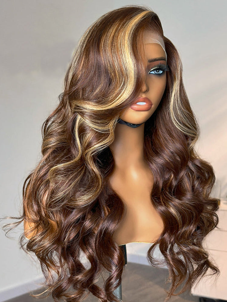 Body Wave Hair Honey Blonde Highlight 13x4 Hd Transparent Lace Front Wig 100% Virgin Human Hair Wig