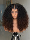 Dorsanee Bouncy Springy Coils Tight Curly Ombre Black Brown 300 Density 13x4 Lace Front Human Hair Wig