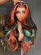 Dorsanee Brown With Bold Coral Peach Orange Mint Green Highlights 13X4 Lace Front Human Hair Wigs