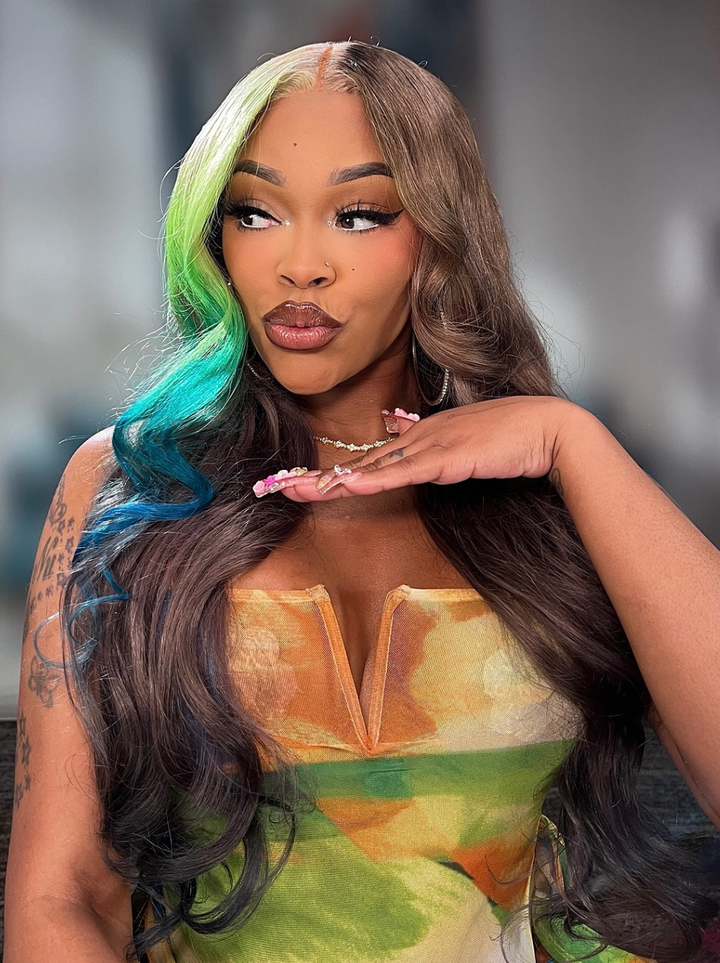 Dorsanee Brown With Ombre Blonde Green Blue Streaks 13x4 Lace Front  Remy Human Hair Wigs