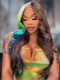 Dorsanee Brown With Ombre Blonde Green Blue Streaks 13x4 Lace Front  Remy Human Hair Wigs