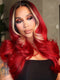 Dorsanee Burgundy Red Honey Blonde Skunk Stripe Dark Roots 13x4 Lace Front Human Hair Wig