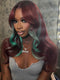 Dorsanee Burgundy Red With Green Highlights 13x4 Lace Front Virgin Human Hair Wigs 200 Density