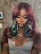 Dorsanee Burgundy Red With Green Highlights 13x4 Lace Front Virgin Human Hair Wigs 200 Density