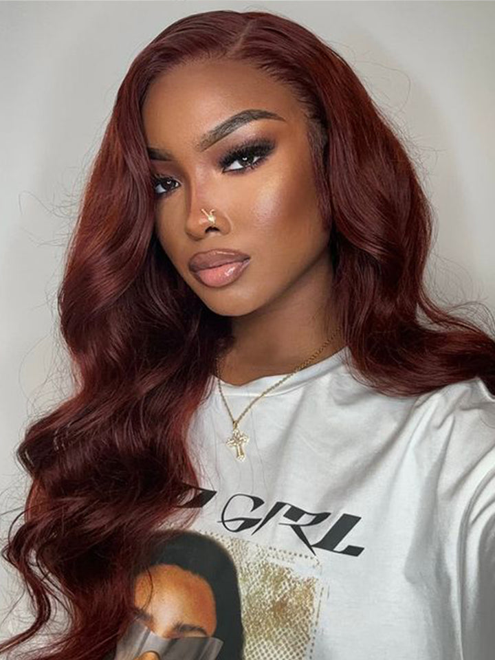Bye Bye Knots Reddish Brown Body Wave Pre Bleached Invisible Knots Glueless Wig
