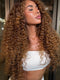 Dorsanee Caramel Blonde Brown Fluffy Spiral Deep Curly 13x4 Lace Front Human Hair Wigs