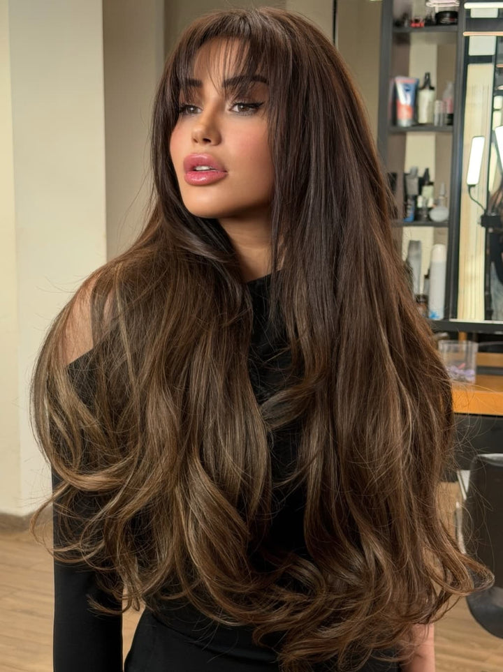 Dorsanee Caramel Brown 13x4 Lace Front Virgin Human Hair Wig With Bangs