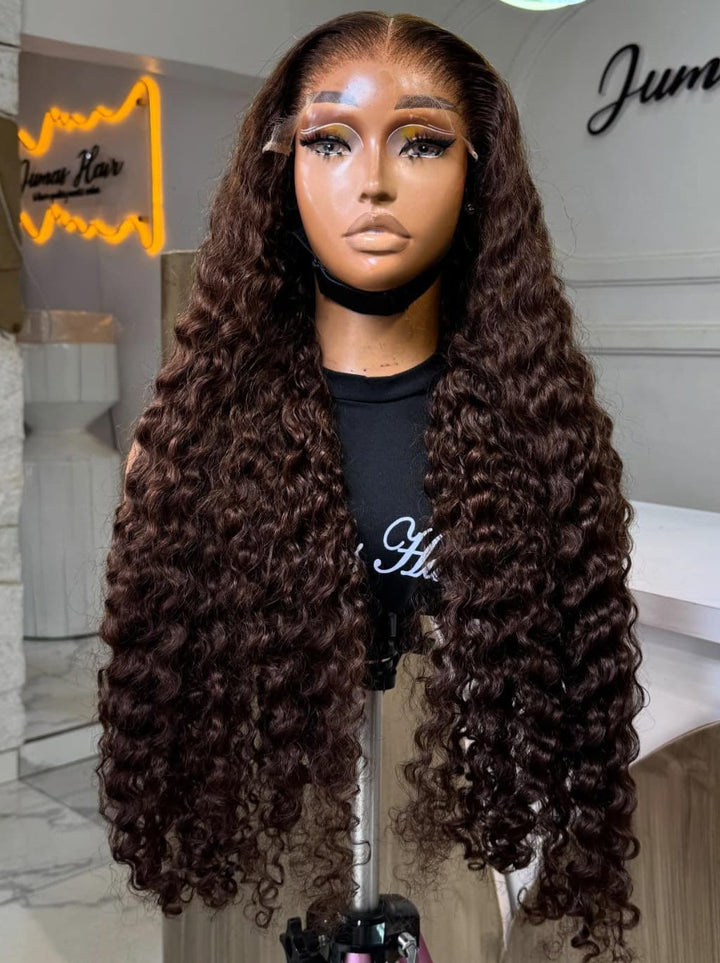 Dorsanee Chocolate Brown Burmese Curly 13x4 Lace Front Human Hair Wig 250 300 Density