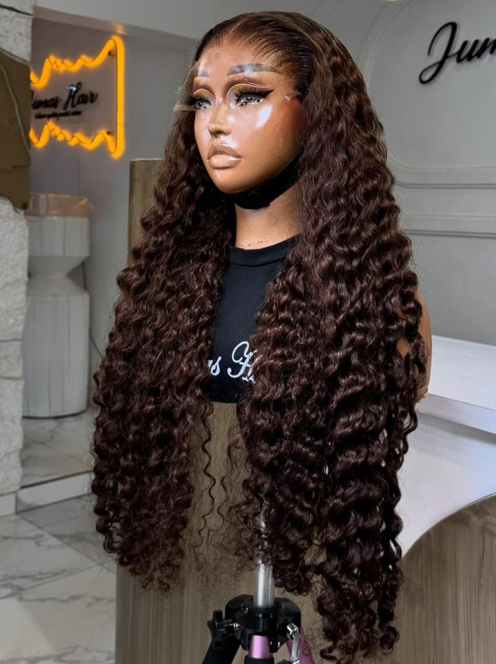 Dorsanee Chocolate Brown Burmese Curly 13x4 Lace Front Human Hair Wig 250 300 Density