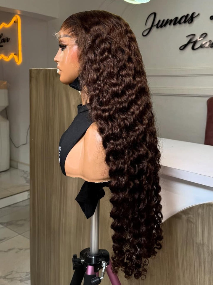 Dorsanee Chocolate Brown Burmese Curly 13x4 Lace Front Human Hair Wig 250 300 Density