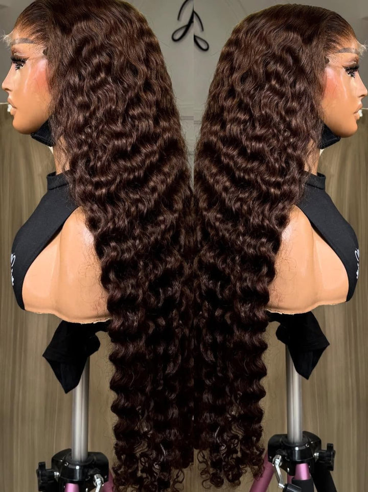 Dorsanee Chocolate Brown Burmese Curly 13x4 Lace Front Human Hair Wig 250 300 Density