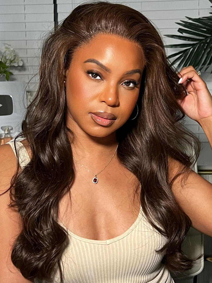 Wear Go 6x4 Pre Cut HD Lace #4 Brown Straight Body Wave Glueless Wigs