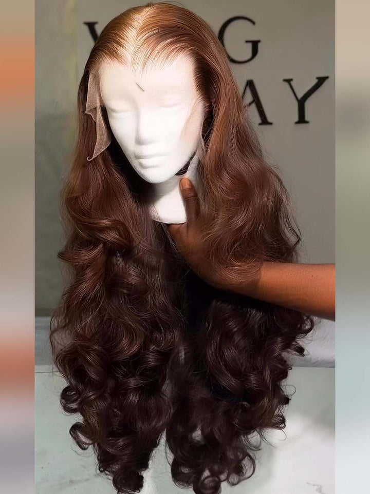 Dorsanee Chocolate Brown Bouncy Loose Wave 300 Density 13x4 Lace Front Human Hair Wigs