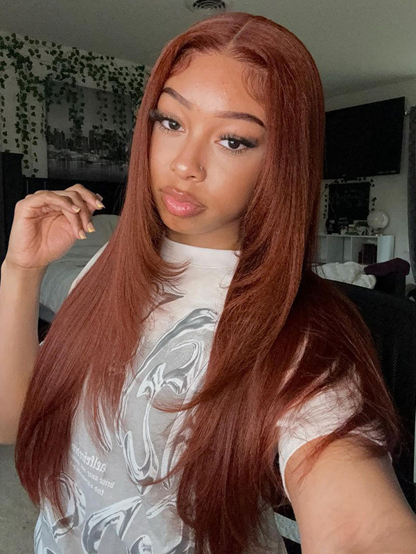 Chocolate Brown Straight Layered Haircut 13x4 Lace Frontal Wig #4 Color Wigs Human Hair Wigs