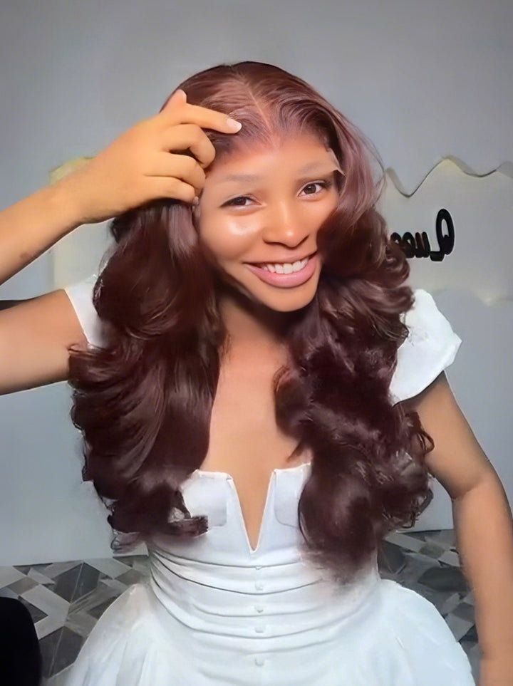 Dorsanee Chocolate Cherry Reddish Brown 250 300 Density 13x4 Lace Front Human Hair Wig