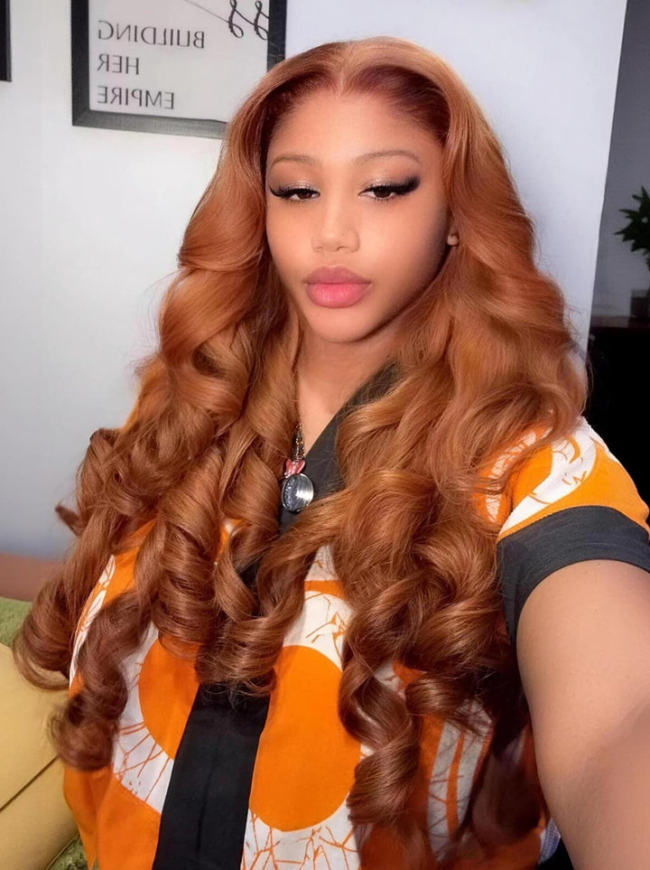 Dorsanee Copper Reddish Orange Brown 250 300 Density 13x4 Lace Front Human Hair Wig
