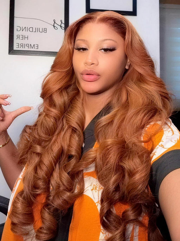 Dorsanee Copper Reddish Orange Brown 250 300 Density 13x4 Lace Front Human Hair Wig